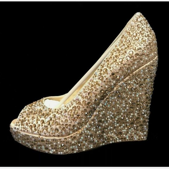 Tony Bowls Prom Formal Pageant Bridal Wedding Shoes Heels Size 7 Gold Bling - Picture 8 of 10